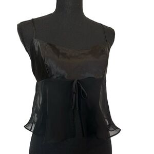Y2K Frederick’s of Hollywood Cropped Camsiole Tank Top Sheer Black Size Small